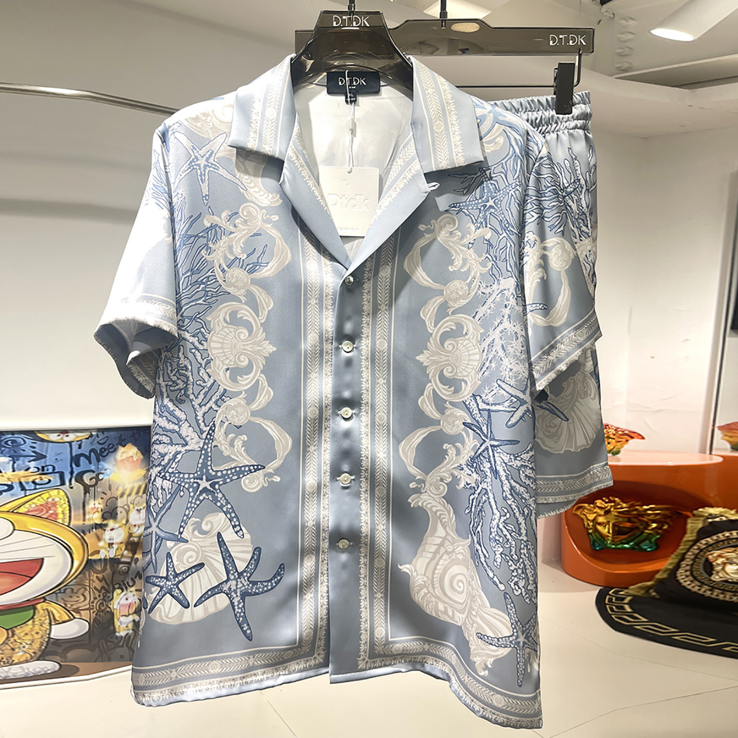 冰丝睡衣男士2026年新款春秋情侣海洋风印花家居服休闲高级感套装