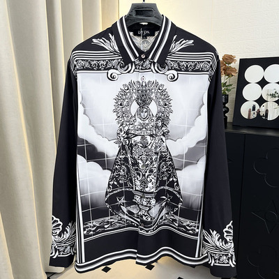 弹力贡缎衬衫新款四季宫廷轻奢风印花宽松休闲高级感大码百搭男装