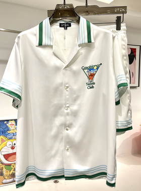 玫瑰贡缎睡衣男士2025年夏情侣高级感度假风印花短袖家居冰丝套装