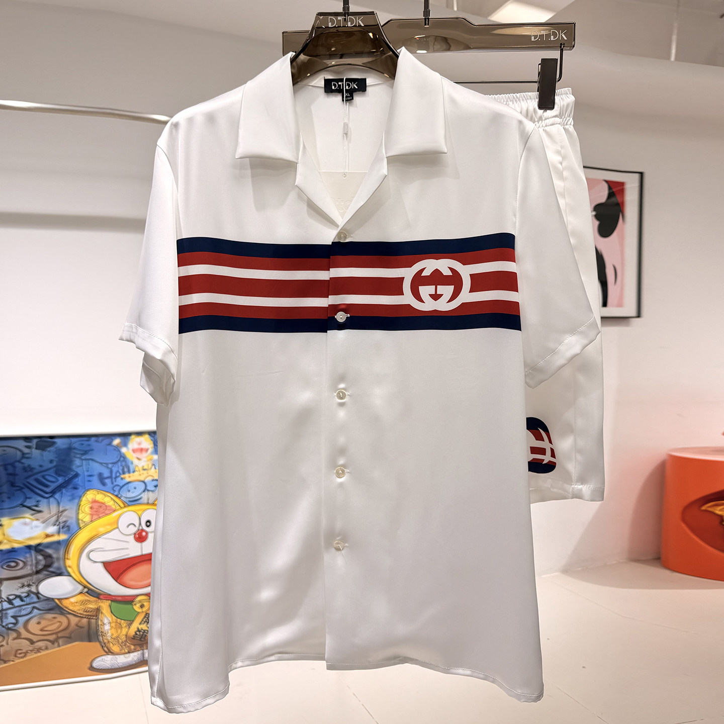 玫瑰贡缎睡衣男士新款夏季情侣高端假日风印花短袖家居服冰丝套装