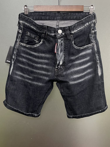 3005夏季Dsquared2牛仔裤男装时尚侧边彩色织带短裤 五分裤破洞
