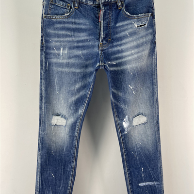 6025四季Dsquared2牛仔裤男装水洗磨破洞补丁修身蓝色D2牛仔裤男