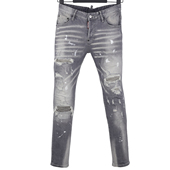 6058四季 D2磨破洞补丁油漆灰色微弹小脚 男装 新款 Dsquared2牛仔裤