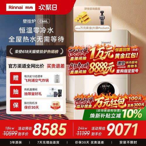 林内壁挂炉零冷水天然气家用锅炉地暖采暖炉C66L