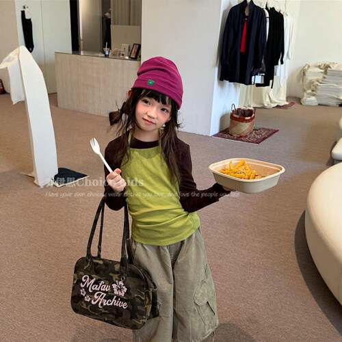 乔伊思童装女童长袖T恤2026秋款针织两件套儿童叠穿氛围感打底衫