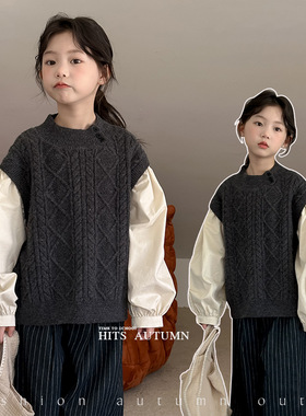 乔伊思韩童装女童毛衣秋装2025款洋气儿童针织假两件外穿秋冬上衣