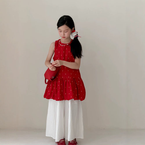 乔伊思童装女童背心裙2026夏季韩版圆点无袖裙衫儿童休闲百搭宽松