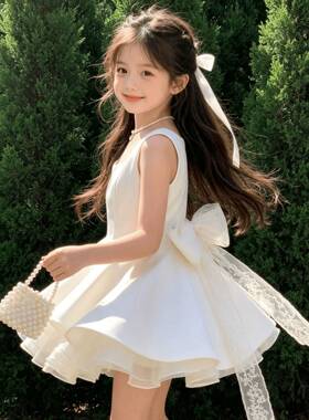 乔伊思童装女童连衣裙无袖公主蓬蓬裙后背大蝴蝶结蕾丝生日礼服裙