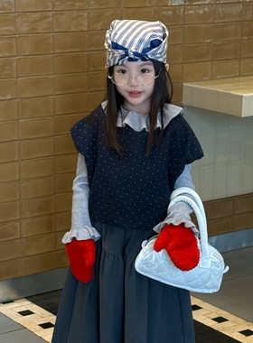 乔伊思童装女童马甲秋季2025新款韩系波点设计儿童百搭背心上衣潮