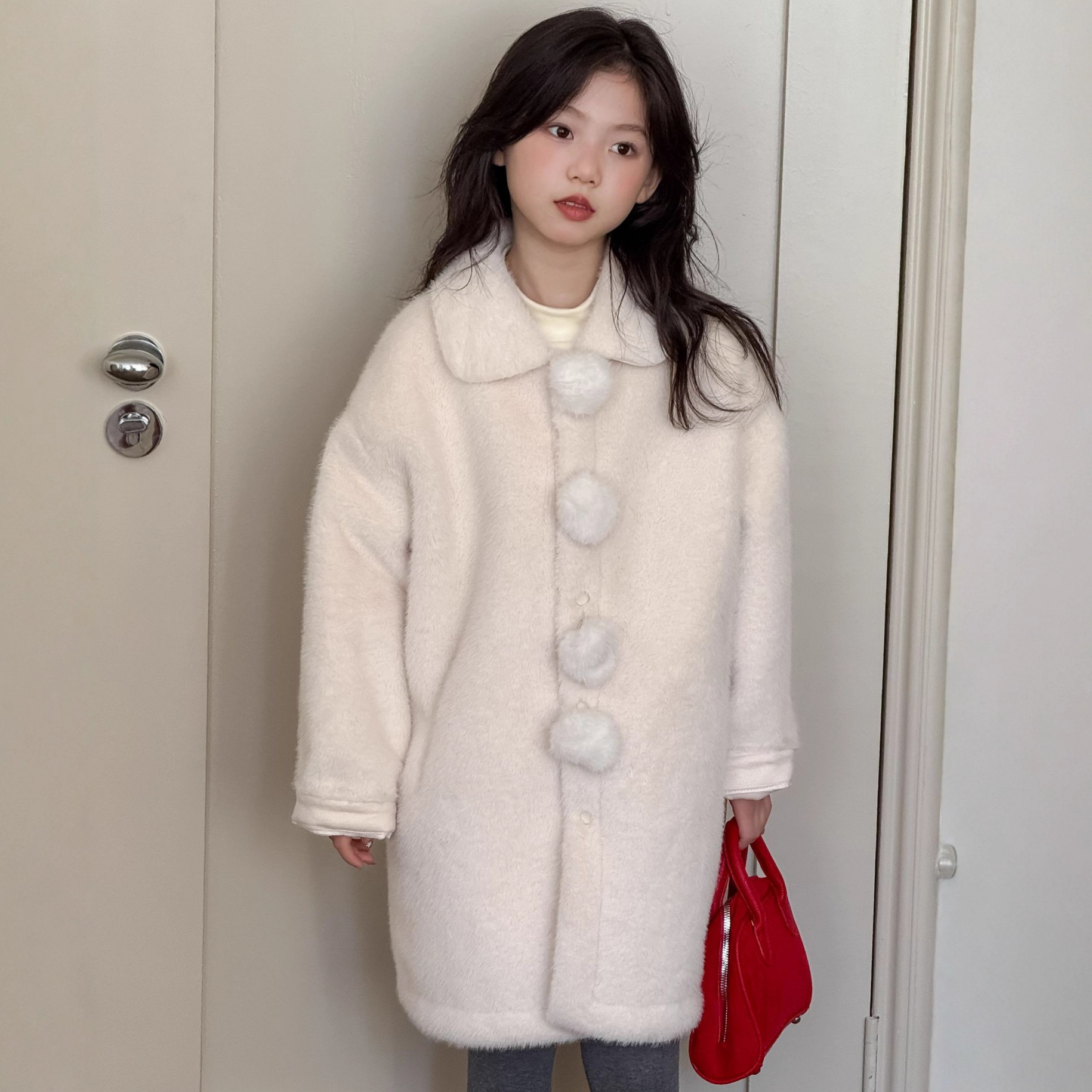 乔伊思童装冬季新款女童仿皮草中长款大衣女宝甜美仿皮草毛毛外套