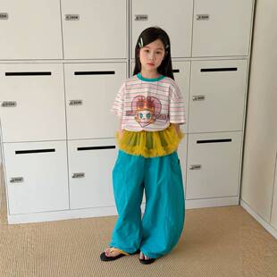 乔伊思童装女童短袖T恤2026夏季韩版卡通字母儿童圆领宽松休闲潮