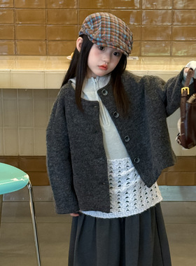 乔伊思童装女童外套秋季2025新款韩版羊毛呢外套女童百搭设计款潮