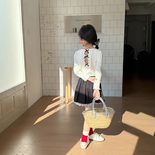 乔伊思童装女童套装春季2026新款中大童圆点T恤百褶蕾丝半身裙裤