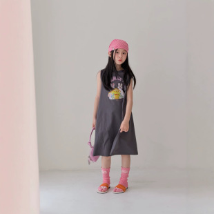 乔伊思童装女童背心裙子2026夏季韩版字母卡通T恤裙儿童无袖宽松