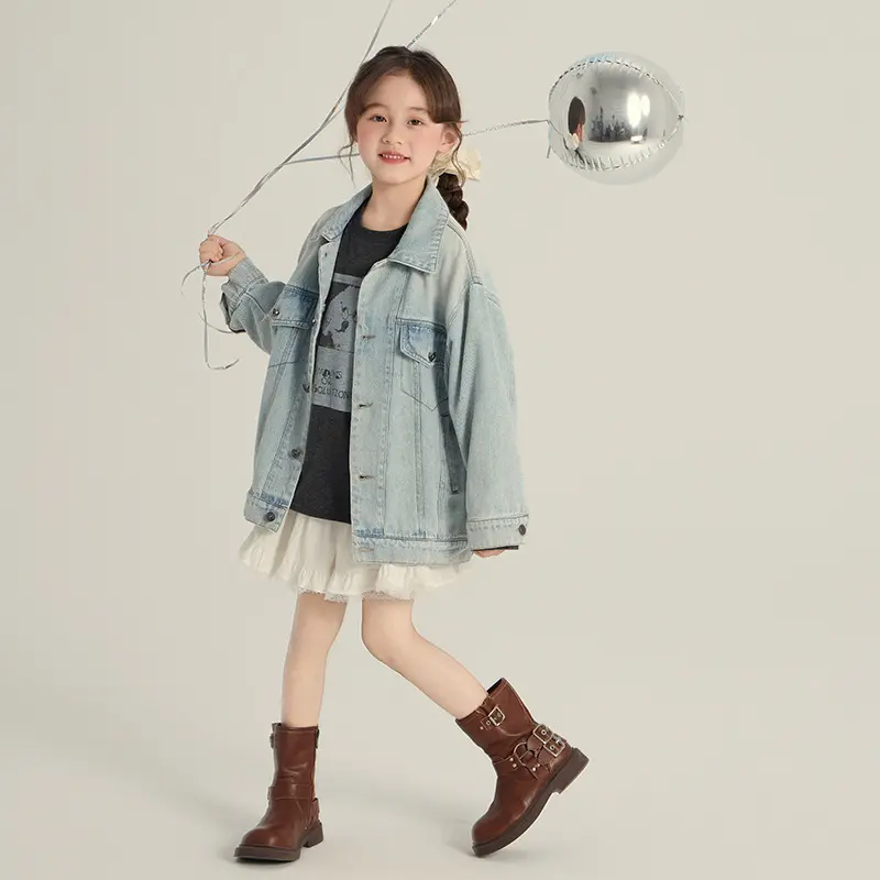 乔伊思童装女童牛仔外套春秋季韩版时髦儿童宽松甜酷百搭夹克上衣