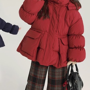 乔伊思童装女童三防羽绒服2025冬季新款灯笼袖短款羽绒服90绒外套