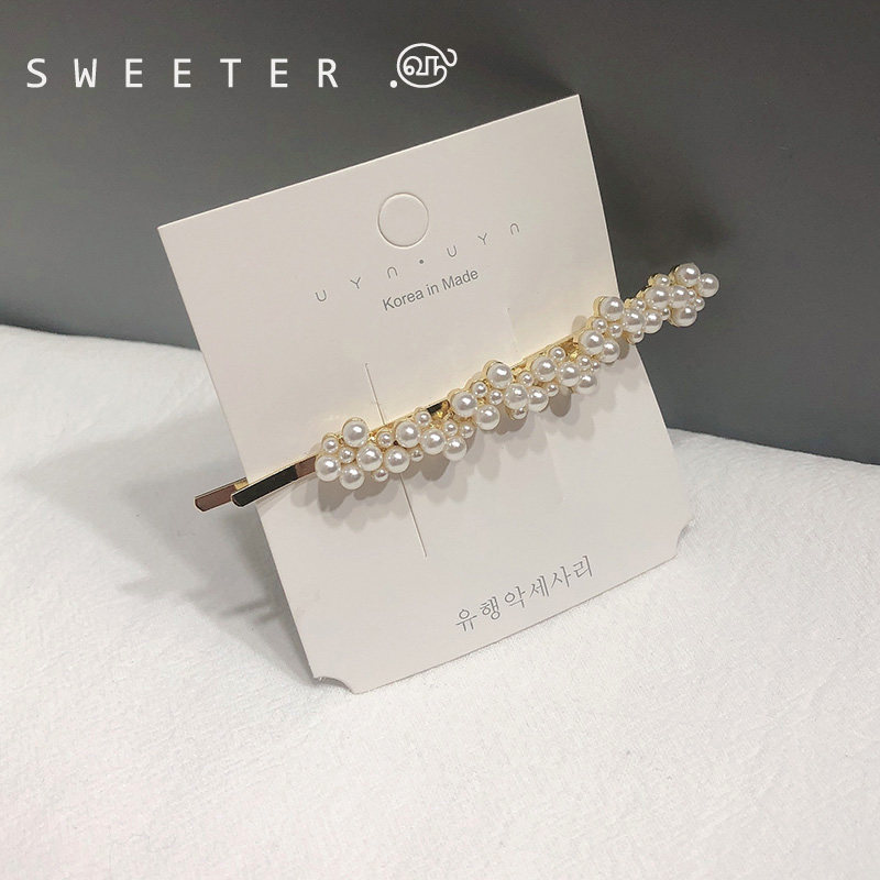 【韩国发饰】东大门nyu珍珠发夹少女边夹一字鸭嘴夹超仙刘海发夹
