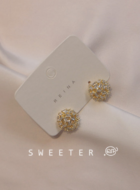 SWEETER`韩国REINA镂空花簇水钻耳钉精致简约花朵INS耳环925纯银