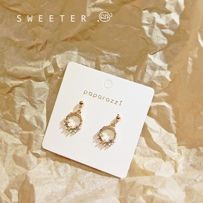 小巧皓石圆圈甜美风925银针耳环