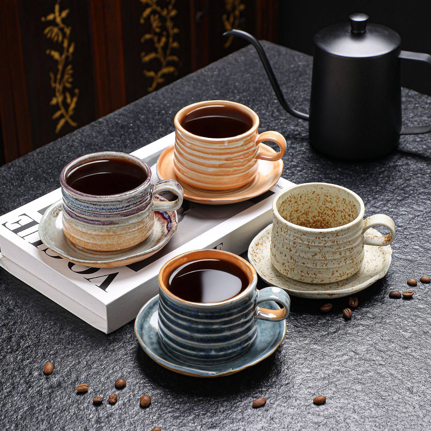 日式复古陶瓷咖啡杯杯碟套装精致陶瓷下午茶杯套装拿铁拉花家用杯,餐饮具,咖啡杯,淘宝优惠券,粉丝福利购,淘宝优惠卷