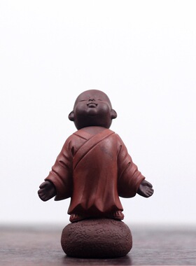 宜兴厂家紫砂茶宠批发 逸尘系列4沙弥小和尚雕塑摆件 家居工艺品