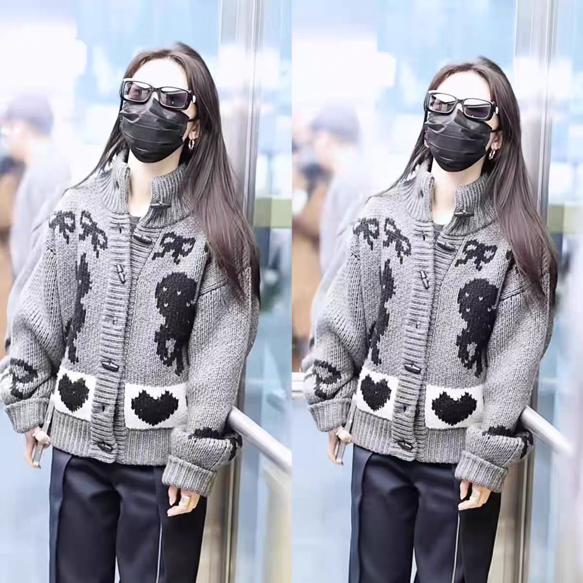 猫咪提花针织开衫立领毛衣外套女