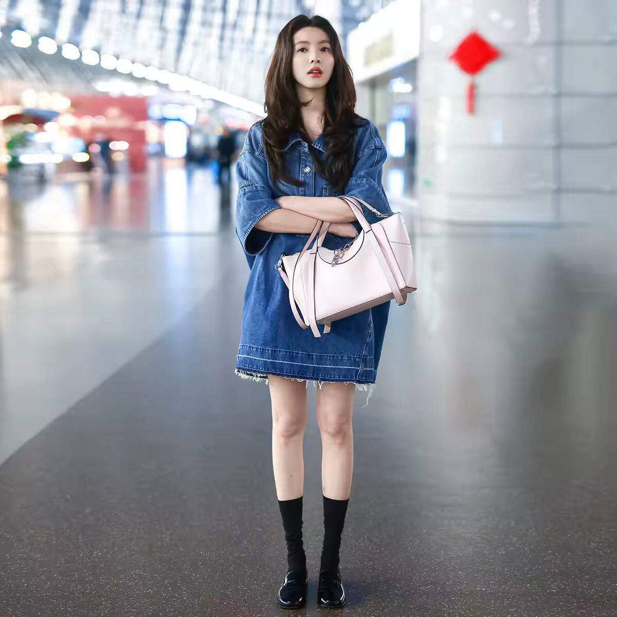 牛仔连衣裙女遮肉中袖牛仔裙短裙