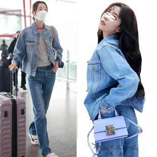 刘雯明星同款春秋百搭显瘦短款夹克纯棉牛仔外套女休闲港风上衣潮