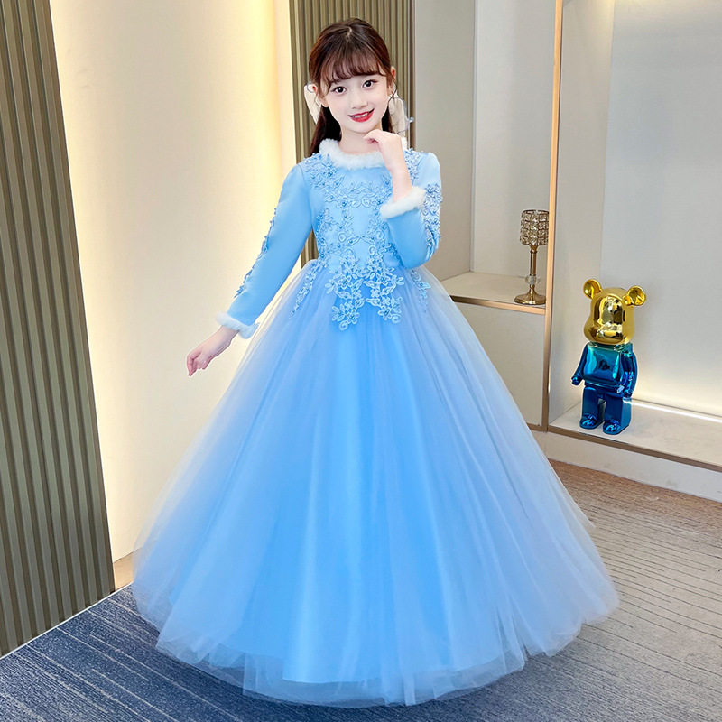 女童秋冬加绒蓬蓬公主演出连衣裙
