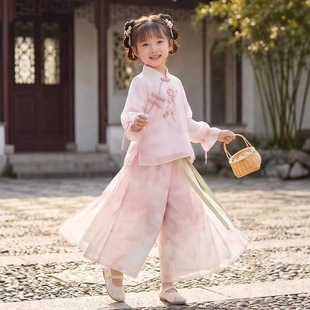 女童汉服套装春夏款儿童新中式旗袍上衣裤子汉元素舞蹈演出服唐装