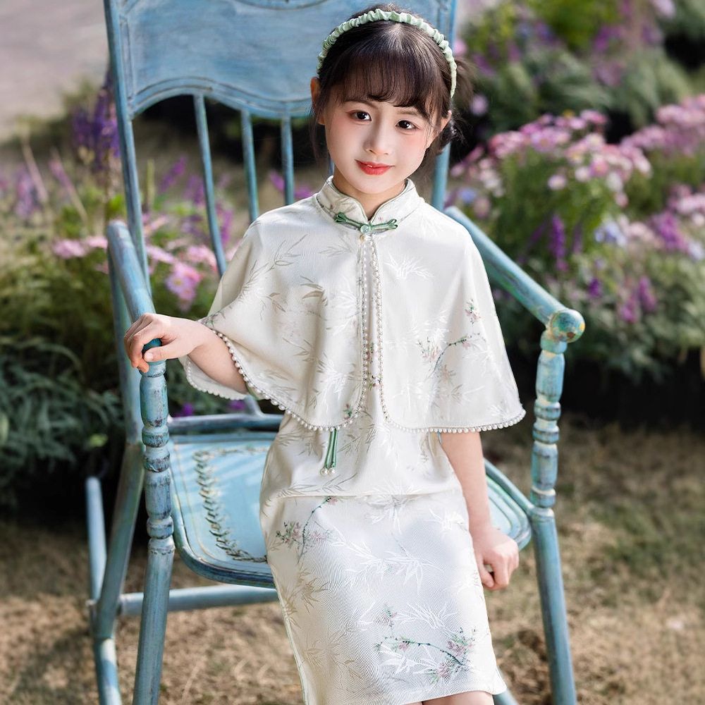 女童新中式旗袍连衣裙夏季小女孩民国风短袖演出礼服儿童公主裙子