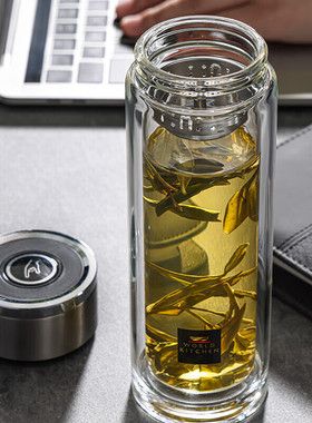 康宁WK-BH32P78C-JY/KZ速开玻璃杯300ml泡茶水杯车载杯子双层防烫
