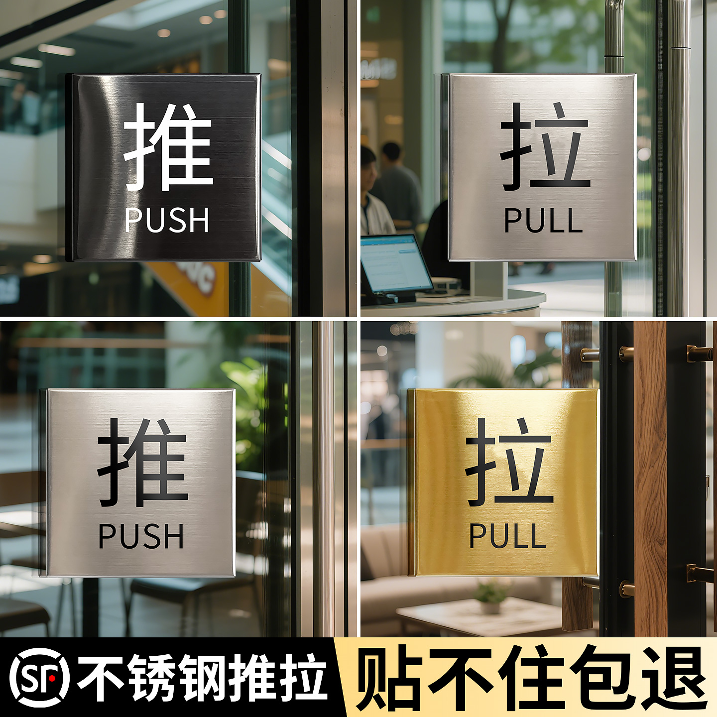 不锈钢推拉门贴提示牌贴不住包退