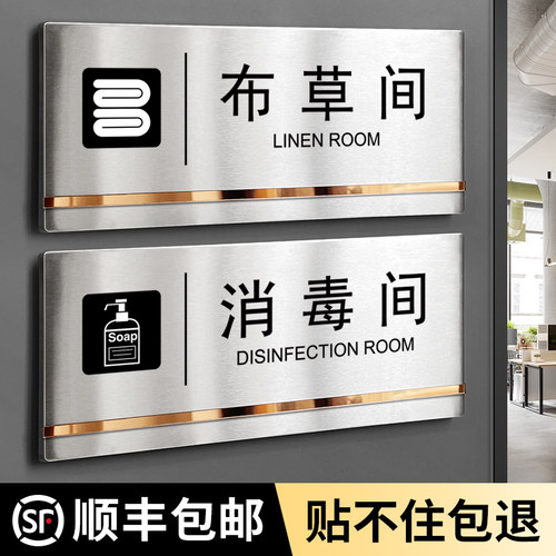 不锈钢布草间消毒间门牌