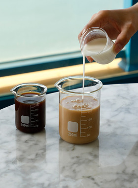 玻璃带刻度量杯咖啡师玻璃拉花杯创意冰咖啡杯牛奶杯网红咖啡厅杯