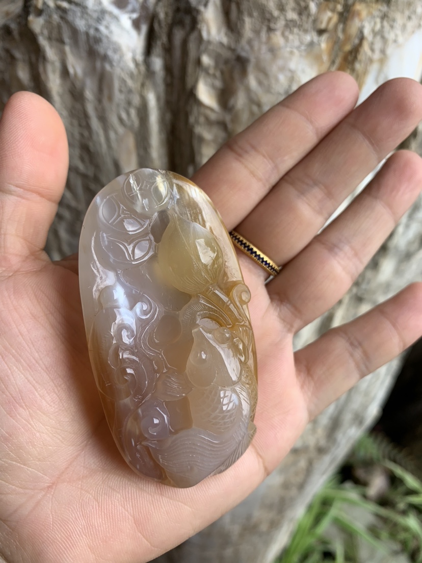 缅甸树化玉手把件