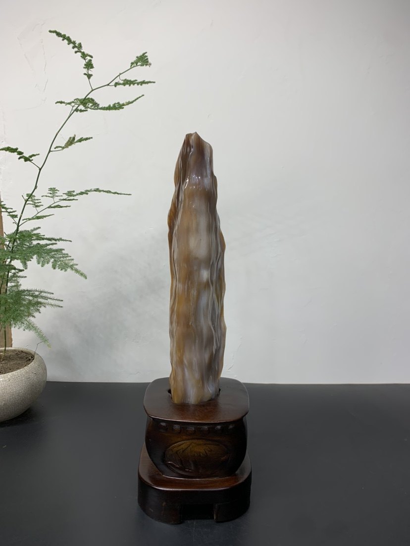 缅甸树化玉摆件总高32/高25.5/宽5/厚4厘米净重1.4斤送底座