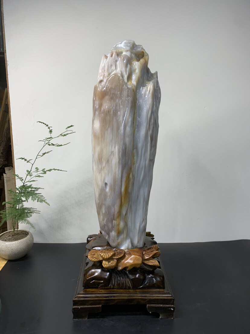 缅甸树化玉摆件总高58/高51/宽15/厚11厘米净重19.7斤送底座