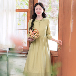 纻衣绿色文艺优雅刺绣通勤显瘦中长款 温婉裙子 连衣裙女2026春新品