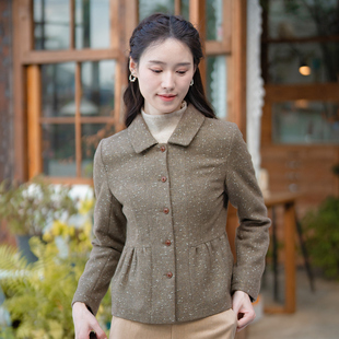 纻衣棕色文艺复古高级羊毛呢短款 气质收腰上衣 外套女2026早春新款