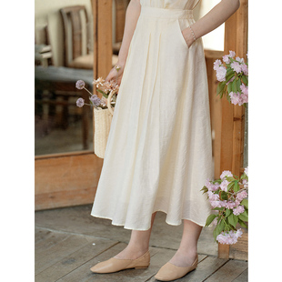 显瘦A裙百搭气质长裙 高腰修身 纻衣杏色文艺半身裙女2026夏季 新款