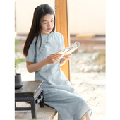 新中式 新品 立领温婉气质长裙 连衣裙女2026年夏季 纻衣复古旗袍短袖