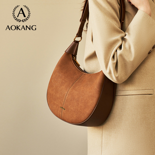 奥康马鞍包2026新款包包女式大容量单肩包麂皮通勤女包牛皮斜挎包