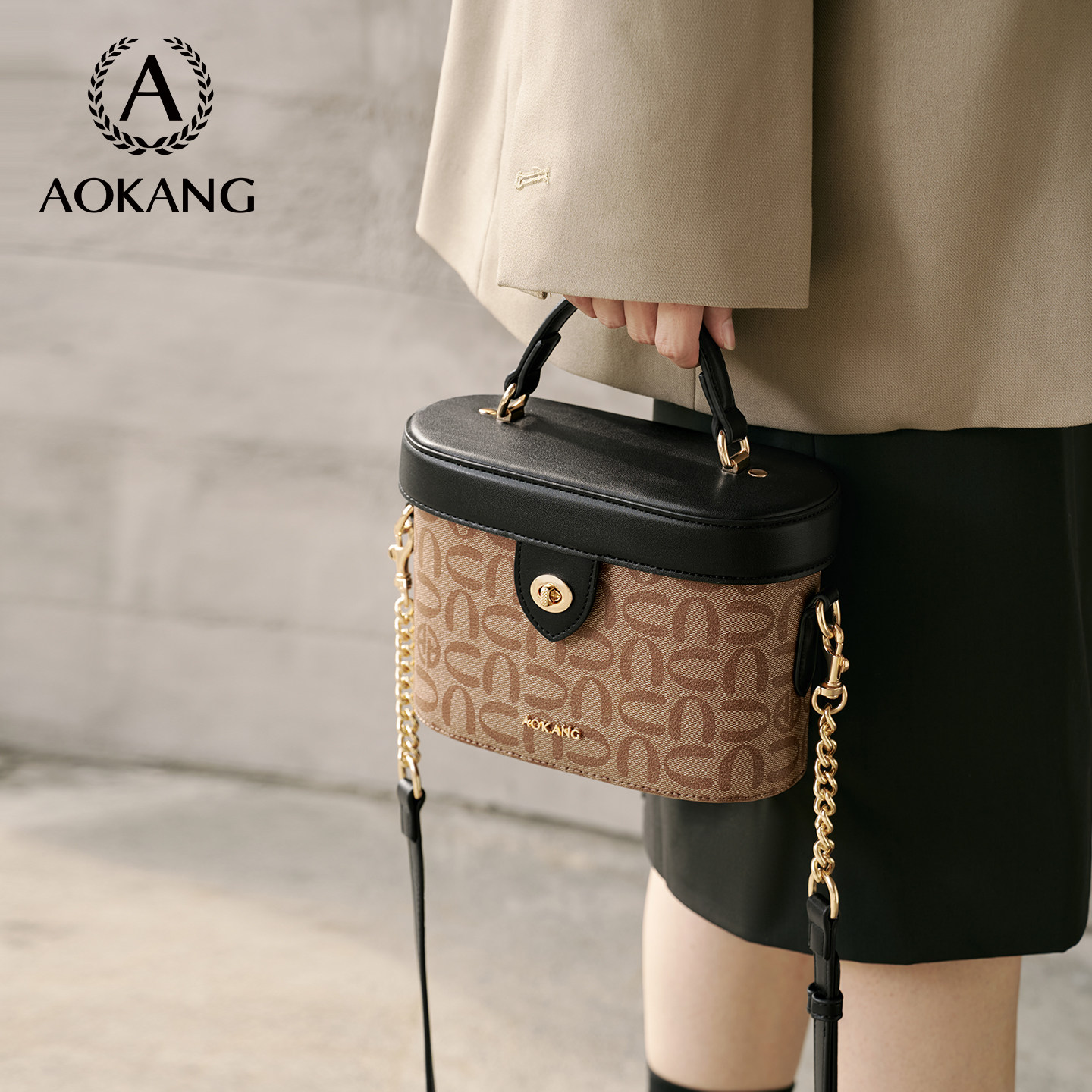 奥康盒子包2026新款包包老花手提小包通勤高级感斜挎包女式单肩包,箱包皮具/热销女包/男包,通用款女包,淘宝优惠券,粉丝福利购,淘宝优惠卷