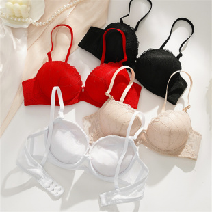 岱夫人少女加厚4CM小胸超聚拢文胸内衣有钢圈定型双排扣性感蕾丝