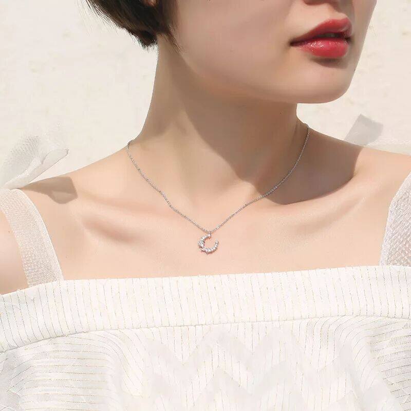 S925银闪钻不规则月牙项链女气质韩版简约学生森系月亮锁骨链礼物在类目 饰品/流行首饰/时尚饰品新, 项链中 - 来自Buy2taobao.com提供专业的淘宝代购服务