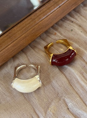 秋冬滴油不规则弧形戒指女简约ins小众设计港风复古感食指戒开口