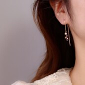 s925银闪钻星星流苏耳线女2024年夏季 潮简约气质玫瑰金耳链 新款