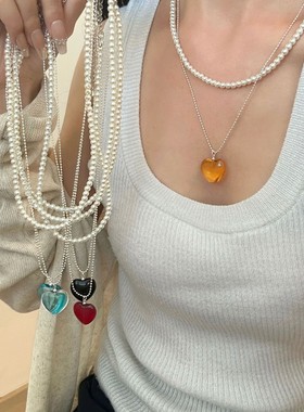 s925银爱心项链女小众设计感