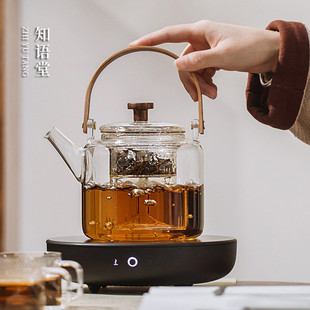 提梁玻璃煮茶壶家用电陶炉烧水泡茶养生茶具老白茶专用蒸汽煮茶器